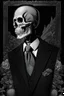 Placeholder: LINE TONE, WSJ STYLE, HEDCUT, ultra high image quality, HEAD AND SHOULDERS SHOT, SKELETON, WEARING A 3 PIECE SUIT, POSED FOR DOLLAR BILL PORTRAIT, , Close-up of an set against AMOLED-worthy pure black backdrop, fantasy art style infused with filter, tailored for vertical wallpaper, exclusive design with no duplicates, radiating beauty suitable for a PC screen image, vivid colors, ultra fine, digital painting, BASED ON THE UNITED STATES TREASURY NOTE ONE DOLLAR BILL