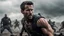 Placeholder: Hyper Realistic handsome-muscular-short-black-hair-Ryan-Reynolds fighting in a war sequence at dark-cloudy-day with dramatic-&-cinematic-ambiance