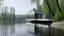 Placeholder: Minimalist house by the river, transparent with a Sagittarius inside