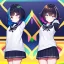 Placeholder: Clear focus,High resolution, Black and Rainbow short fluffy hair, and rainbow eyes, wearing a sailor uniform, must wear a short skirt with a horizontal line, you can only see her from the back, putting on sweater midway