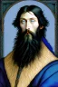 Placeholder: young black haired blue eyed wizard in the style of albrecht durer