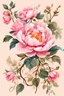Placeholder: Simple composition abstract art, peony flowers on a vine, colorful and gorgeous, soft and gentle colors, soft beige background, four small flowers, vines, illustrations, two-dimensional animation, watercolor painting, gouache painting, rococo style