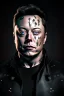 Placeholder: Portrait of Elon musk, half cyborg with metal pieces showing under skin, one eye red