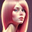 Placeholder: woman, beautiful, cute, long pink hair with bangs, brown eyes, by Norman Rockwell