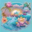 Placeholder: seamless sticker, artwork of surf t shirt graphic of majestic lotus flower and palm tree in digital painting style, beautiful flowers, sunrise mountains and clouds , big sea waves, water splashes, white background, colorful fantasy flower sorround, highly detailed clean, vector image, photorealistic masterpiece, professional photography, realistic, flat white background, isometric, vibrant vector, clipart, illustration, realism, 4k, , cinematic, front view, white background, seamless sticker of