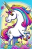 Placeholder: kids illustration, an unicorn image, cartoon style, thick line, low details, vivid color