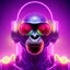 Placeholder: A beautiful portrait of a cyborg monkey purple neon color scheme, high key lighting, volumetric light high details psychedelic background