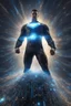 Placeholder: A powerful Super Coder Man, surrounded by a sea of code, with a glowing blue aura radiating from his body.