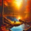 Placeholder: fantasy art, book illustration, upper body of beaver in his dam ,autumn water, icy frame, colorful, evening