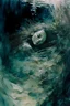 Placeholder: Overwhelming depression portrayed as an underwater abyss, with a person submerged in the depths, surrounded by murky waters and tangled seaweed, their body curled up, conveying a sense of suffocation and hopelessness, Painting, watercolor on textured paper, using soft, muted tones to evoke a somber mood and delicate brushstrokes to create a sense of fluidity and instability