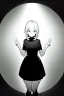 Placeholder: girl is standing outsid, fisheye camera, greyscale