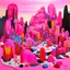 Placeholder: A pink magical wasteland with rune rocks painted by Stuart Davis