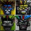 Placeholder: 5 angry grotesque faces, by Jean-Michel Basquiat, acrylic painting