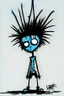 Placeholder: 2d drawing of a stickman, cool with punk hair, x eyes like in hangman, laying flat on stomach,backside view,3d realistic in colour