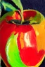 Placeholder: Abstract impasto oil painting of an apple with margins