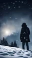 Placeholder: a sad man dreaming of a girl's shadow appeared in the sky with a dark snow effect