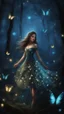 Placeholder: Painting of a beautiful girl, beautiful, pretty face, young girl, fantasy art, dream, trees, forest, dark night, song, glitter butterflies, fantasy