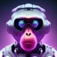 Placeholder: A beautiful portrait of a cyborg monkey purple neon color scheme, high key lighting, volumetric light high details psychedelic background