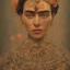 Placeholder: full body, Frida kallo identify face, animal skin clothing ,details,texture,8k quality, florest, Minimalism, Romanticism, Expressionism, Impressionism