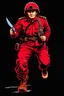 Placeholder: Italian soldier(uniform and face based on racist steriotypes) running towards viewer, a knife i one hand, and a gun(barrel pointing at viewer) in the other. blocky retro 1960's jack kirby style poster in monochrome with white background