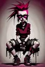 Placeholder: Punk girl, sit pose, darkred tones, style Invader Zim,