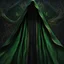 Placeholder: Closeup of an old, dark, invisibility cloak used for black magic. Poison-Green details. Evil. Dark. Black magic. No detailed background.Magical. Epic. Dramatic, highly detailed, digital painting, masterpiece