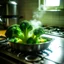 Placeholder: a broccoli is cooking in the kitchen