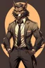 Placeholder: Buff, anthro, wolf, himbo, black fur, gold eyes, wearing a suit, full-body, muscles, strong, muscular,