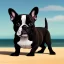 Placeholder: detailed illustration of a french bulldog standing on the sand, french bulldog wallpaper, luminous body, sparkling body, full body, symmetrical body, realistic, luminous body, clear focus, carefully detailed, soft evening sky, muscular body, hulk body, a lot of muscles on the body, realistic body, beautiful dog, art picture, high resolution, powerful dog, chain around the neck, lots of muscles on the dog body, french bulldog in muscles, bodybuilder, muscles, 64k