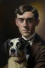 Placeholder: Make me a oil portrait of a very rich person that is 27 Years old from 1920 with a dog