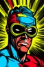 Placeholder: superhero with blindfold on (comic style)