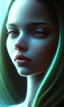 Placeholder: young girl, cute, beautiful, long hair, black hair, light green skin, flat nose, black eyes, big eyes, turquoise dress, head and shoulders portrait, 8k resolution concept art portrait by Greg Rutkowski, Artgerm, WLOP, Alphonse Mucha dynamic lighting hyperdetailed intricately detailed