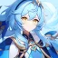 Placeholder: Genshin woman, Clear Focus High resolution, Calm Background, Light skinned woman, Blue long beatiful hair, Yellow sparkling eyes, Very Beatiful Face