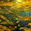 Placeholder: Gold wetlands with glowing and sparkling dragonflies designed in Moroccan rug art painted by Zosan
