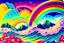 Placeholder: sun, waves, mountains, flowers and rainbow