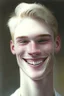Placeholder: A portrait of a young man with pale white skin, short hair, a smile on his face
