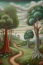 Placeholder: a painting of a surreal landscape with trees, an oil painting by Judith Brown, deviantart, metaphysical painting, oil on canvas, whimsical, detailed painting