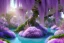 Placeholder: a magical crystal flower lys bougainvillier, arbor of pink wisteria, blue gold house crystal castle in wood of a lot of pink wisteria,blue lake,sun,white swanns,pink vertical, blue lake,sharp, vines, candlelit, endor, ornate, elegant, highly detailed, artstation, concept art, smooth, sharp focus, illustration, 8k, splash art, wallpaper, key visual