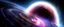 Placeholder: orbiting a black hole from a trillion miles away, peaceful, colorful, dark, ominous, beautiful abyss, viewed from teh vertical plane