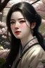 Placeholder: Beautiful Girl in the garden, 18 century, brunette, literally dark hair, dark eyes, fat, smell of sakura, rest, detailed face