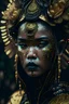 Placeholder: A beautiful indonezia. face portrait with floral fancy headress young vantablack hyperrral beautiful solarpunk lady voidcore steampun shamanism wearing filigree metallic clothing in the rain chiaroscuro light lrak golden intricae details of cannon d 600 full figure shot 25 k resolution