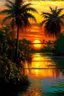 Placeholder: Tropical landscape oil painting, detailed Claude Monet, detailed, sunset