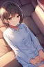 Placeholder: anime waifu wearing a pyjama shirt and a short skirt laying on her stomach on a couch