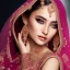 Placeholder: Beautiful veiled Muslim woman , beautiful portrait, flowery landscape