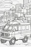 Placeholder: transport coloring page for kids, AMBULANCE, cartoon style, thick outline, low details, no shading, no color