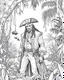 Placeholder: Pirates of the Caribbean: Jack Sparrow's Jungle Adventure Coloring Page: Design an adventurous coloring page inspired by the Pirates of the Caribbean movie, featuring Jack Sparrow navigating a dense jungle on a quest. Remove black color backgrounds and lines as much as possible, allowing kids to focus on coloring towering trees, wild animals, and hidden paths. This black-and-white canvas invites young artists to bring the excitement of Jack Sparrow's jungle exploration to life in their imaginati