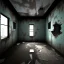 Placeholder: Abandoned building, interior, moldy walls, hole in the ceiling