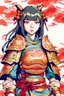 Placeholder: anime Japanese girl in antique japanese armor, t-shirt design illustration, colorful 8k