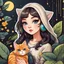 Placeholder: very beautiful sticker like realistic cartoon girl with cat