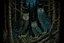 Placeholder: A dark bluish black forest with owls at nighttime painted by Vincent van Gogh